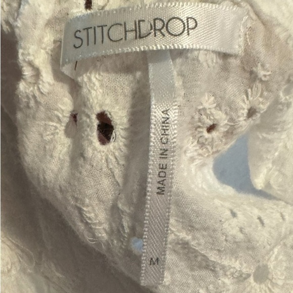 Stitchdrop Womens White Short Sleeve Baby Doll Dress Size Medium Hole Patterned - Picture 7 of 12